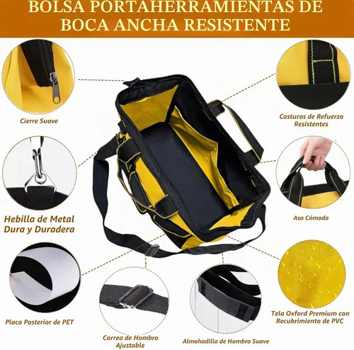 Vista 4 de BLIRITEL Bolsa de herramientas de 13 pulgadas para hombres con parte inferior dura impermeable, bolsa de herramientas de boca ancha resistente