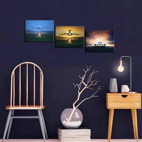 Vista 4 de iKNOW FOTO Lienzo de 3 piezas de arte para pared, diseño de avión despegable, enmarcado, póster de avión, impresiones artísticas para oficina