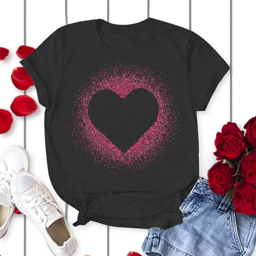 Vista 30 de Camisetas de manga corta con estampado de corazón para mujer, camisetas de ajuste regular, linda y divertida, ropa de regalo 2023