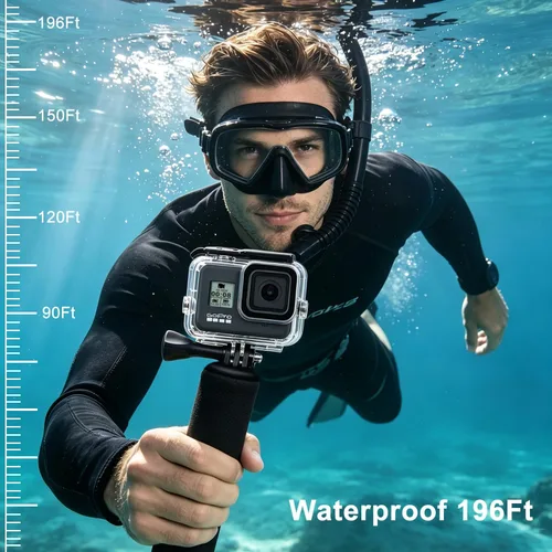 Vista 4 de Suptig Funda impermeable protectora para buceo subacuático compatible con GoPro Hero 8, color negro, resistente al agua, 196 pies (196.9 ft)