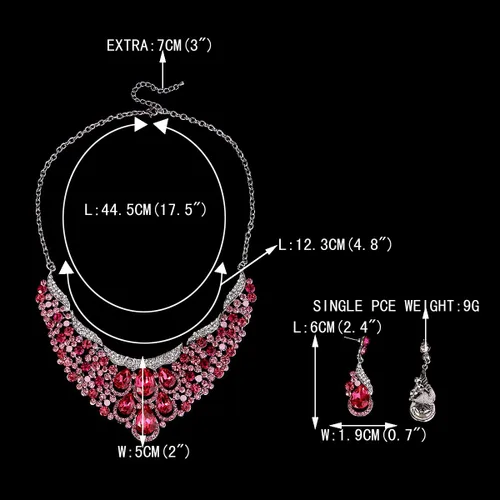Vista 4 de EVER FAITH Juego de aretes y collar con forma de lágrima de cristal de diamantes de imitación