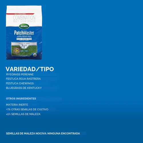 Vista 6 de Scotts PatchMaster - Mezcla de reparación de césped Sun + Shade Mix, combinación de semillas de hierba, fertilizante y mantillo, 4.75 libras