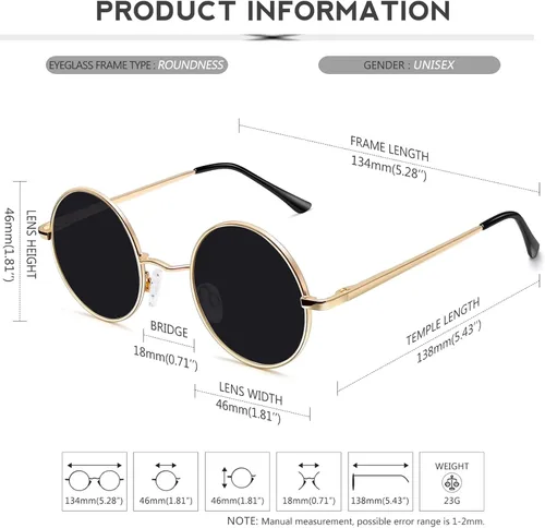 Vista 48 de KANASTAL Gafas de sol redondas polarizadas para mujeres y hombres, estilo hippie con protección UV400
