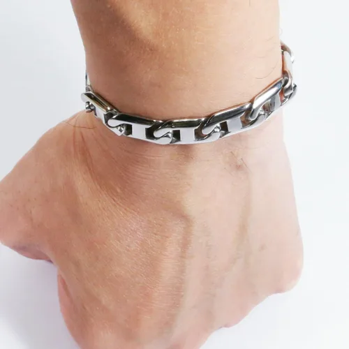 Vista 4 de Pulsera plana de acero inoxidable para hombre, 0.433 in, 8,5 pulgadas