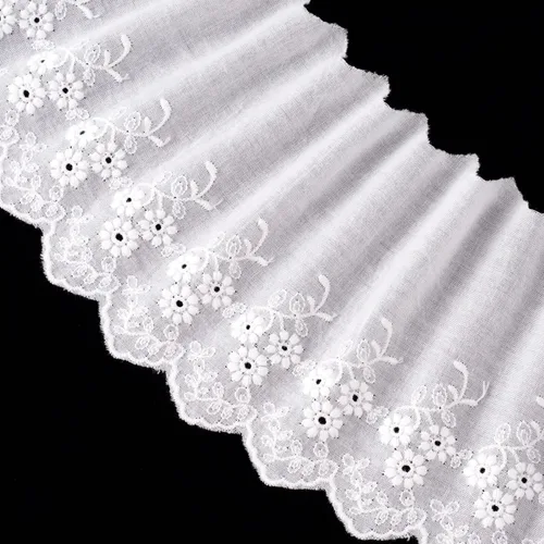 Vista 21 de PAGOW 5 yardas de ribete de encaje de ojales de algodón, ribete de encaje festoneado de bordado floral de algodón azul para coser vestidos, ropa