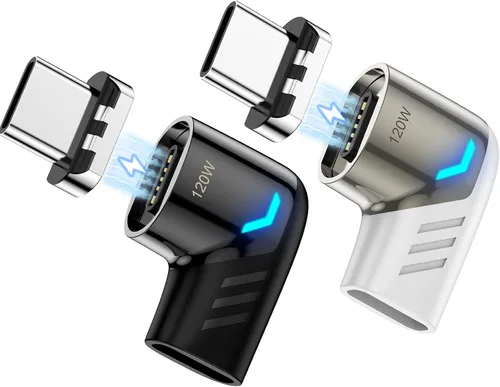 Vista 10 de Adaptador magnético USB C, conector tipo C de ángulo recto, carga rápida PD de 120 W, velocidad de transferencia de 480 Mbps, compatible
