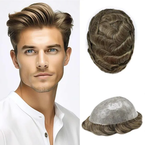 Vista 14 de Mens Toupee Hair System para hombres Piezas de pelo Sistema de reemplazo Poly Skin Toupee para hombres Protesis Capilar Para Hombre 6X8#1 Jet Black