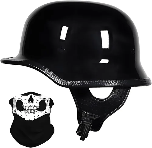 Vista 7 de Casco de motocicleta de estilo alemán, casco de motocicleta aprobado por DOT, para adultos, hombres y mujeres, casco de media carcasa de cara