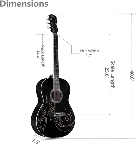 Vista 8 de Guitarra acústica de concierto WINZZ AF227A de 39 pulgadas con kit completo, enredadera delicada