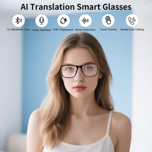Vista 2 de Lentes inteligentes AI, admiten traducción en tiempo real en 169 idiomas con aplicación, micrófono y altavoces de sonido de oído abierto, traductor