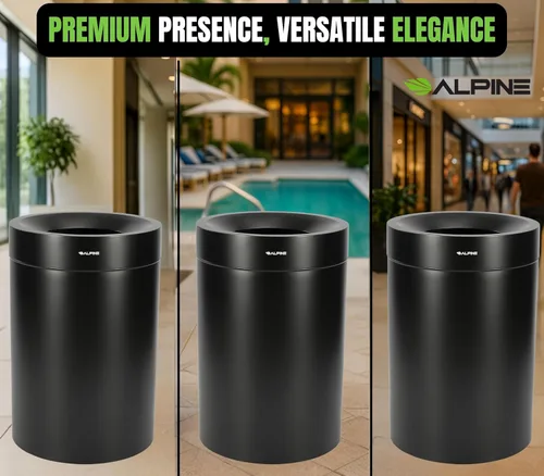 Vista 7 de Alpine Industries - Bote de basura comercial de acero inoxidable – Bote de basura resistente de 50 galones, moderno, redondo, gran receptáculo