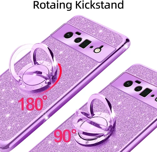 Vista 3 de Funda compatible con Google Pixel 6 Pro para mujer, con purpurina, suave, elegante, transparente, TPU de lujo, bonita funda protectora con correa