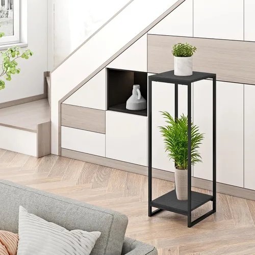 Vista 8 de Soporte para plantas de 34 pulgadas de alto para interiores, estante moderno de 2 niveles, organizador de macetas de esquina para sala de estar