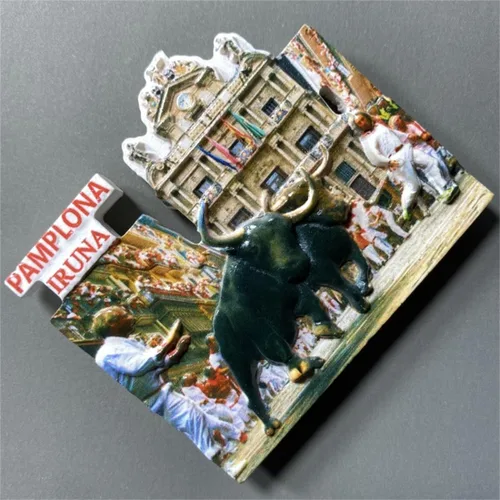 Vista 4 de San Fermín Festival Pamplona España Imán para Refrigerador Recuerdo de Viaje Decoración de Nevera 3D Adhesivo Magnético Colección Artesanía