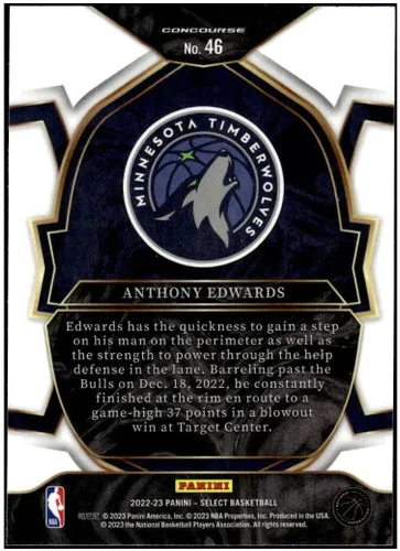 Vista 2 de ANTHONY EDWARDS 2022-23 Panini Select Blue #46 NM+-MT+ NBA Basketball Timberwolves Concourse