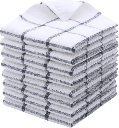 Vista 8 de Paños de cocina de rizo de algodón, suaves y absorbentes, paños de cocina (rejilla negra, paños de cocina de 13 x 13 pulgadas)