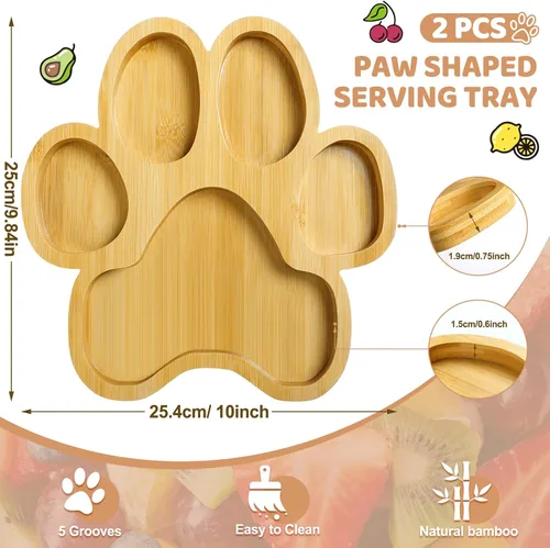 Vista 2 de Teling 2 bandejas de bambú para servir bocadillos de madera con 5 ranuras, tablero de charcutería de bambú, cuenco de madera para dulces, regalos