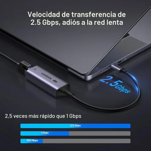 Vista 8 de UGREEN Adaptador USB C a Ethernet 2.5G, adaptador Ethernet para laptop, aluminio, tipo C (compatible con Thunderbolt 4/3) a red RJ45 de Internet