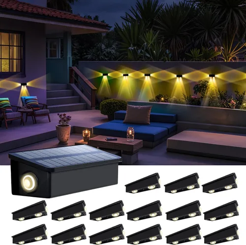 Vista 14 de Luces de Valla Solares Impermeables para Exteriores de 3 Lados LED para Pared y Paisajismo para Patio, Terraza, Patio, Barandilla, Garaje, Piscina