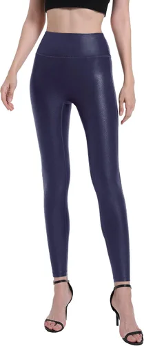 Vista 2 de HARTPOR Leggings de piel sintética para mujer, elásticos, de cintura alta, brillantes, pantalones de cuero, leggings de cuero, pantalones de yoga