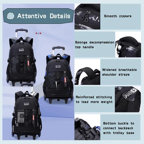 Vista 6 de Mochilas con ruedas para niños y escuelas primarias, mochilas con ruedas, A-6 Ruedas-avión, Mochilas Daypack