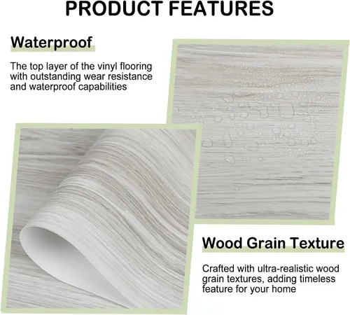 Vista 4 de Azulejos de suelo de despegar y pegar: rollo de 11.8x137.8 pulgadas con textura de grano de madera, pisos de vinilo autoadhesivos e impermeables sin