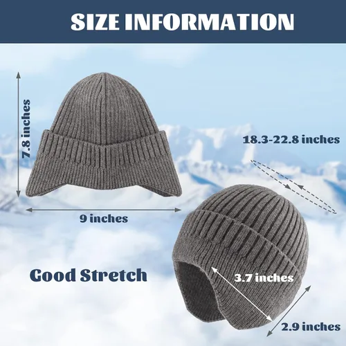 Vista 4 de POXIMI Gorro de punto para hombre, con orejera, para invierno, de lana, cálido, con calavera, con calentador de orejas