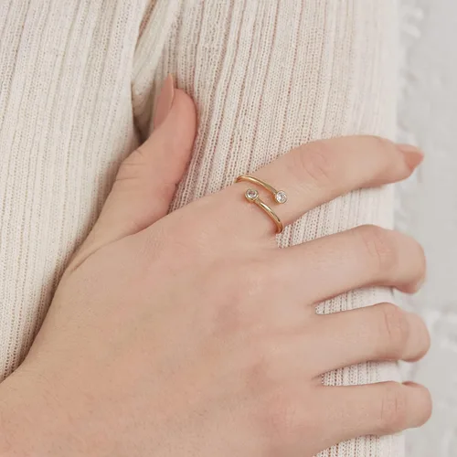 Vista 2 de PAVOI 14K Gold Plated CZ Bypass Ring Simulated Diamond BTY Ring Stacking Rings for Women
