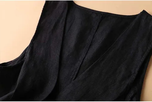 Vista 3 de UATKIMI Chaleco de lino de algodón para mujer, casual, holgado, cuello en V, sin mangas, chaqueta