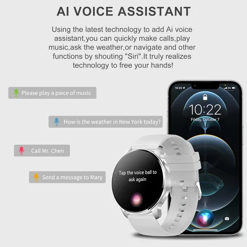 Vista 6 de Reloj inteligente para mujer, reloj inteligente Bluetooth para hacer/recibir llamadas con frecuencia cardíaca de 24 horas y monitor de sueño, IP68