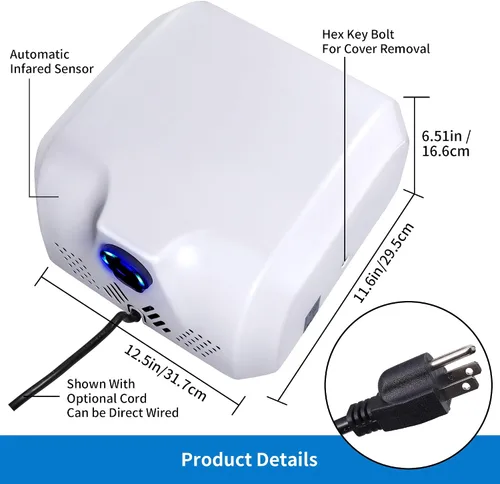 Vista 4 de Goetland El secador de manos comercial del acero inoxidable 1800w automático de alta velocidad embotado pulido