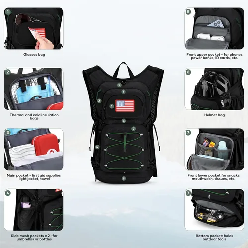 Vista 2 de Maelstrom Lightweight Hydration Hiking Backpack with 2L/3L Water Bladder BPA-free, High Flow Bite, Insulated Compartment, Reflective Strip
