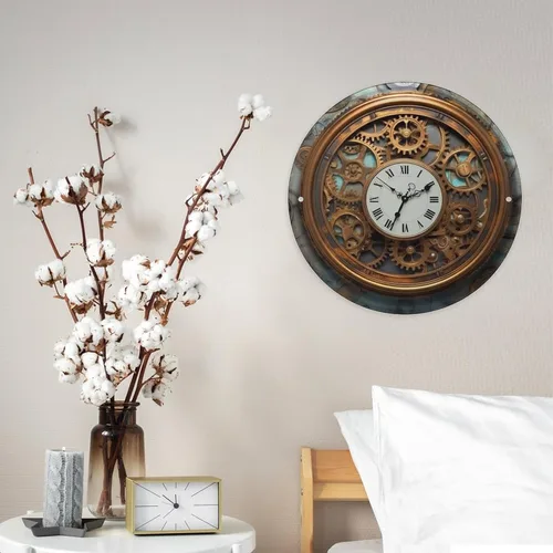 Vista 7 de Arte circular de metal para colgar en la pared de hierro, reloj steampunk oxidado, letrero de estaño industrial vintage con agujeros preperforados