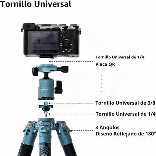 Vista 7 de Fotopro Trípode de fibra de carbono de 60 pulgadas, cabezal de bola de 360 grados, placa de liberación rápida, trípode ligero para cámara