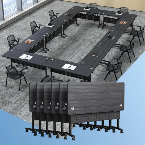 Vista 20 de 2Pack Folding Conference Table, 47.2in Modular Training Table with Wheels Grey