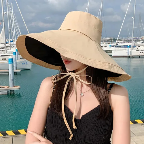 Vista 7 de HUAMULAN Sombrero de Sol de Verano de Ala Ancha para Mujeres con Borde Alambrado Sombrero Bucket de Playa y Pesca Reversible Plegable de Viaje