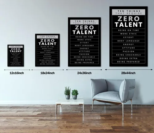 Vista 6 de Arte de pared motivacional Zero Talent Required - Póster de 10 claves del éxito, impresiones con citas positivas, decoración inspiradora de pared