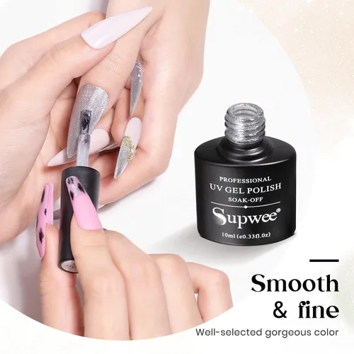 Vista 3 de Esmalte de uñas magnético con purpurina plateada de 0.3 fl oz Manicura de uñas DIY en casa Soak Off UV Gel con imán
