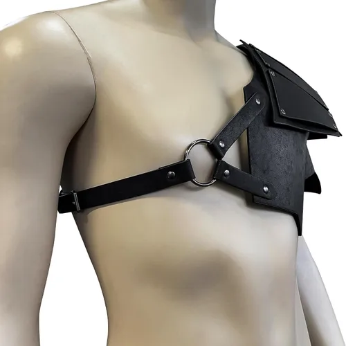 Vista 5 de HiiFeuer Armadura de hombro de cuero sintético vikingo, armadura de hombro de caballero medieval retro para LARPCosplay