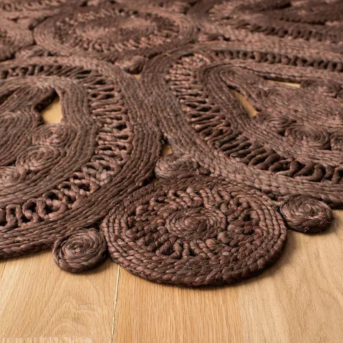 Vista 3 de SAFAVIEH Alfombra redonda de 3 pies, colección de fibra natural, óxido, yute hecho a mano, diseño floral bohemio decorativo (NF360T)