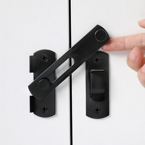 Vista 7 de INIRET Paquete de 2 pestillos para puerta de granero, 3.93 x 2.75 pulgadas, de acero inoxidable negro, cerraduras de puerta abatibles, cerraduras