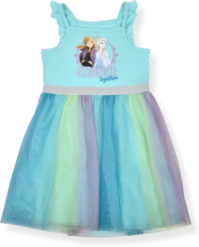 Vista 2 de Disney Frozen Elsa and Anna - Vestido sin mangas para niñas con tutú y 4 lazos para el pelo de cola de caballo para niños pequeños, color azul, Azul