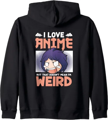 Vista 2 de I Love Anime Animation Japanese Japan Anime Otaku Sudadera con capucha, Negro, S