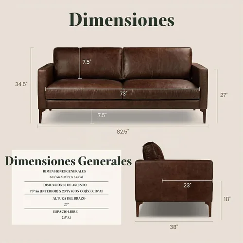 Vista 2 de POLY & BARK Mateo 82” Sofá – Cuero italiano de grano completo y acabado de anilina en color chocolate marrón, cojines de plumón, estructura