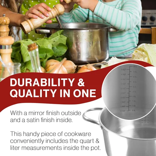 Vista 4 de Olla de 6 cuartos de galón - Olla de acero inoxidable con tapa - Compatible con cocinas eléctricas, de gas, de inducción o de gas - Utensilios