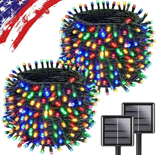 Vista 15 de KAQ - Juego de 200 luces solares LED para exteriores, impermeables, multicolor Total 66FT Flexible Wire With Bright LEDs, 8 Twinkle Modes with