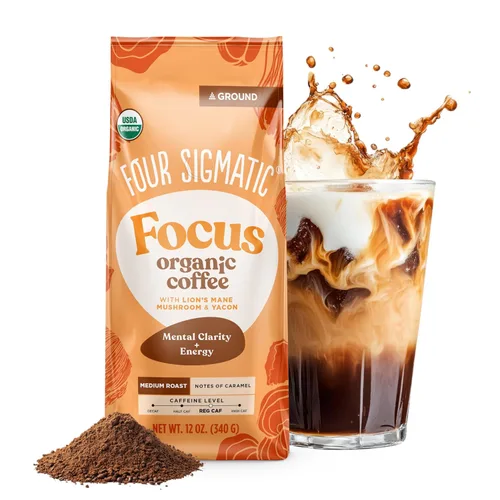 Vista 9 de Four Sigmatic Café Molido Orgánico para Preparación en Frío Tostado Oscuro, Molido Grueso con Melena de León y Chaga Café de Hongos