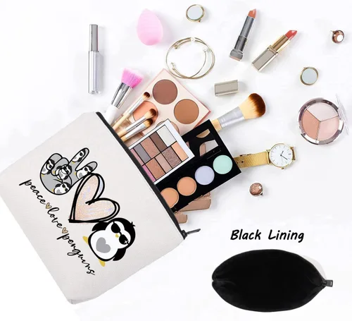 Vista 3 de LEVLO Pingüinos divertidos cosméticos maquillaje bolsa de regalo amante de los animales paz amor pingüinos maquillaje cremallera bolsa de pingüinos