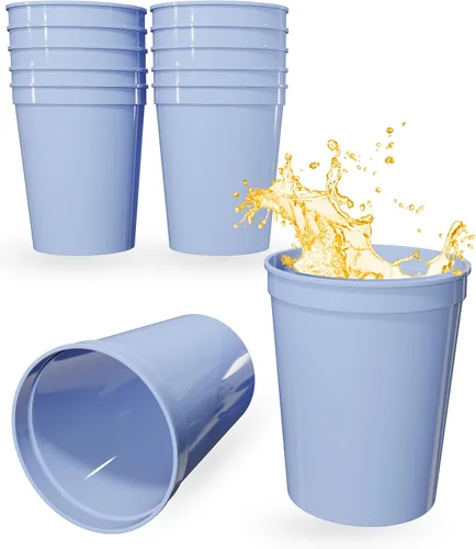 Vista 89 de PartyPrints Paquete de 100 vasos de plástico en blanco reutilizables de 10 a 12 onzas, vasos de estadio a granel, sin BPA, aptos para lavavajillas