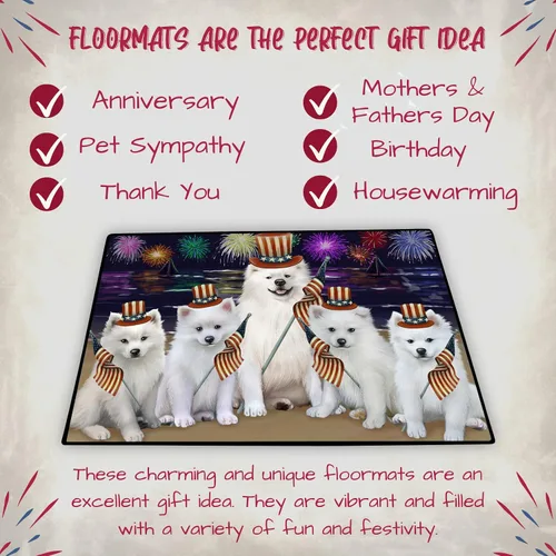 Vista 7 de Doggie of the Day American Eskimo Dogs Floor Mat - 4th of July Independence Day - Best Dog Doormat - Protector Decor - Unique Portrait Art - Premium